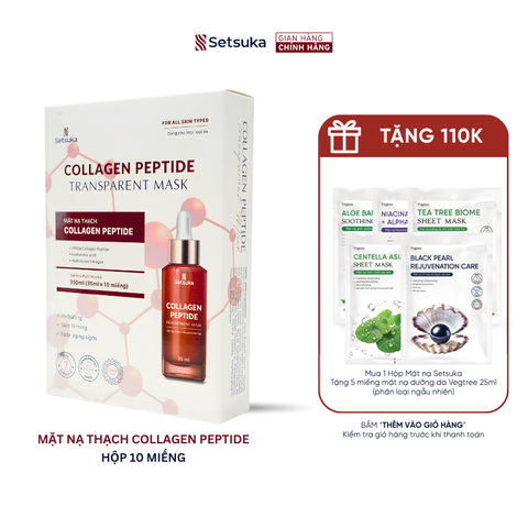 Mặt Nạ Thạch Collagen Peptide Transparent Setsuka giúp làm mờ các dấu hiệu lão hóa, se khít lỗ chân lông 35ml/miếng