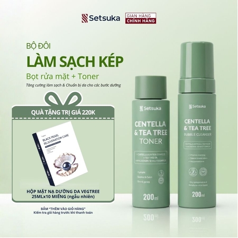 Bộ Đôi Làm Sạch Kép Setsuka BỌT RỬA MẶT + TONER Rau má & Tràm trà Nền Tảng Da Sạch Khỏe, Cấp Ẩm Cân Bằng Da nhạy cảm