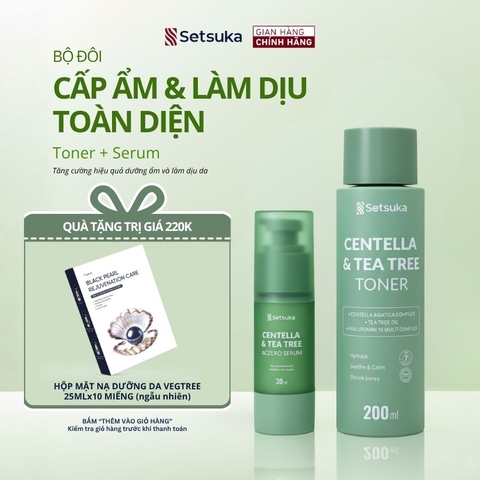 Bộ đôi Cấp ẩm & Làm dịu Setsuka TONER + SERUM Rau má & Tràm trà Dưỡng Ẩm & Phục Hồi Da Mụn Nhạy Cảm