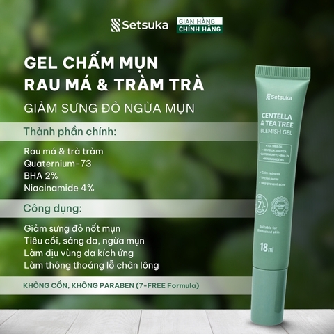 Gel Chấm Mụn Rau má & Tràm trà Setsuka Giảm Sưng Đỏ ngăn ngừa mụn, se khít lỗ chân lông 18ml