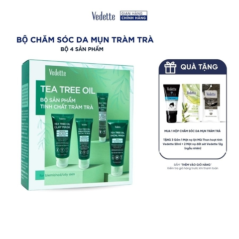 Bộ Sản phẩm Tinh Chất Tràm Trà (Tea tree oil) Vedette Chăm Sóc Da Mụn