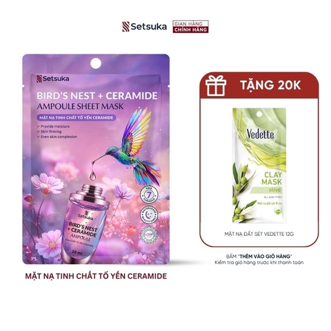 Setsuka Mặt nạ tinh chất Tổ Yến Ceramide giúp dưỡng ẩm, đều màu, săn chắc da, se khít lỗ chân lông 28ml/miếng