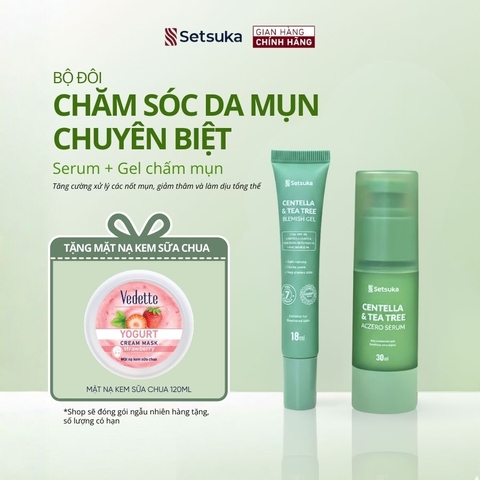 Bộ Đôi Chăm Sóc Da Mụn Chuyên Biệt Setsuka SERUM + GEL CHẤM MỤN Rau má & Tràm trà ngừa mụn và làm mờ thâm, phục hồi da