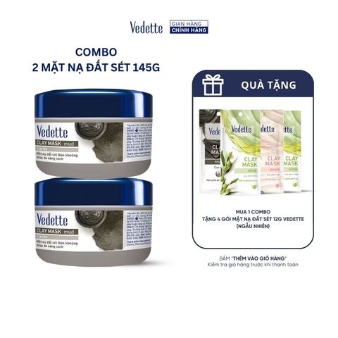 COMBO 2 Mặt nạ đất sét Vedette 145g hút dầu thừa, chất bẩn từ sâu trong lỗ chân lông. Dành cho nhiều loại da.