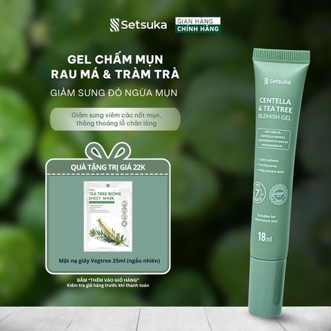 Gel Chấm Mụn Rau má & Tràm trà Setsuka Giảm Sưng Đỏ ngăn ngừa mụn, se khít lỗ chân lông 18ml