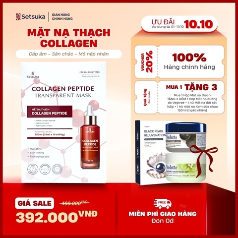 Mặt Nạ Thạch Collagen Peptide Transparent Setsuka giúp làm mờ các dấu hiệu lão hóa, se khít lỗ chân lông 35ml/miếng