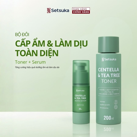 Bộ đôi Cấp ẩm & Làm dịu Setsuka TONER + SERUM Rau má & Tràm trà Dưỡng Ẩm & Phục Hồi Da Mụn Nhạy Cảm