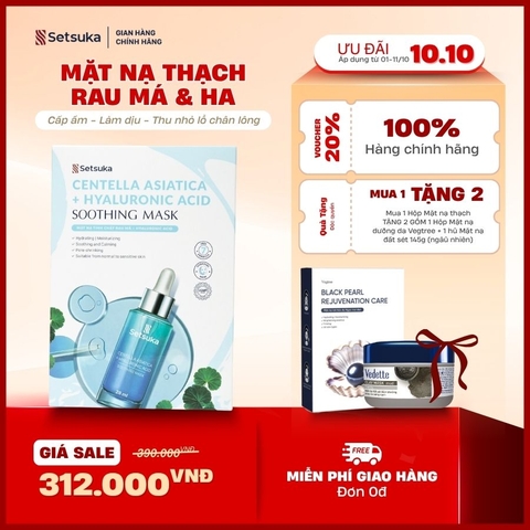 Mặt nạ thạch Hydrogel Tinh chất rau má & HA - Setsuka mask cấp ẩm, làm dịu & se khít lỗ chân lông 28ml/miếng