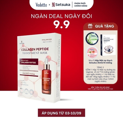 Mặt Nạ Thạch Collagen Peptide Transparent Setsuka giúp làm mờ các dấu hiệu lão hóa, se khít lỗ chân lông 35ml/miếng