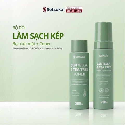 Bộ Đôi Làm Sạch Kép Setsuka BỌT RỬA MẶT + TONER Rau má & Tràm trà Nền Tảng Da Sạch Khỏe, Cấp Ẩm Cân Bằng Da nhạy cảm