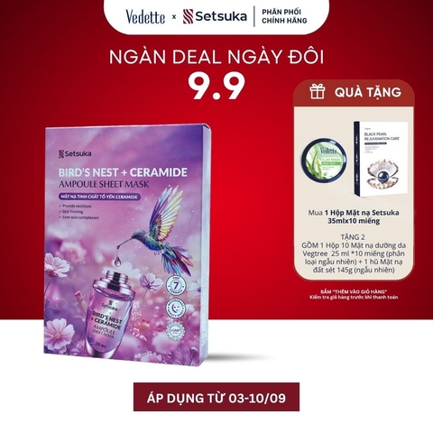 Setsuka Mặt nạ tinh chất Tổ Yến Ceramide giúp dưỡng ẩm, đều màu, săn chắc da, se khít lỗ chân lông 28ml/miếng