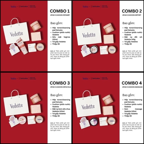 Quà tặng 20/10 COMBO QUÀ TẶNG 300K chăm sóc da mặt và trang điểm từ đa dạng thương hiệu Setsuka-Vedette-Vegtree