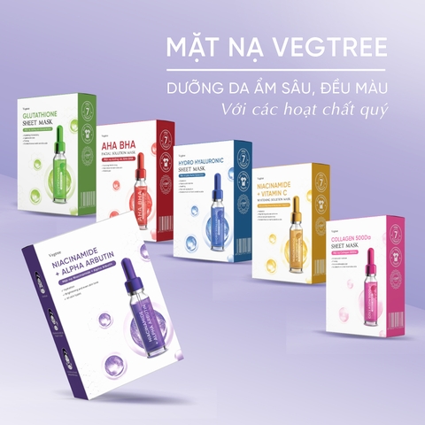 HỘP 10 MIẾNG Mặt nạ Vegtree dưỡng trắng da, đều màu da, cấp ẩm, se khít lỗ chân lông 25ml/miếng