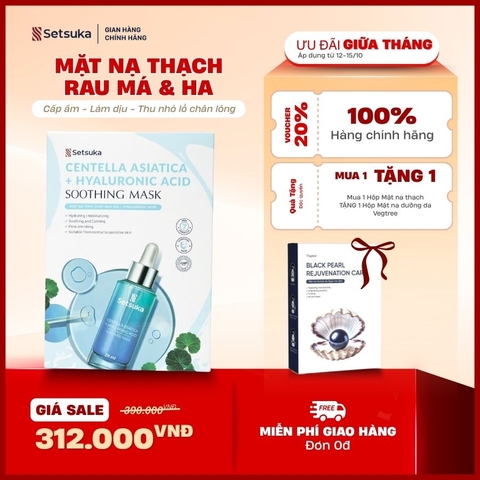 Mặt nạ thạch Hydrogel Tinh chất rau má & HA - Setsuka mask cấp ẩm, làm dịu & se khít lỗ chân lông 28ml/miếng