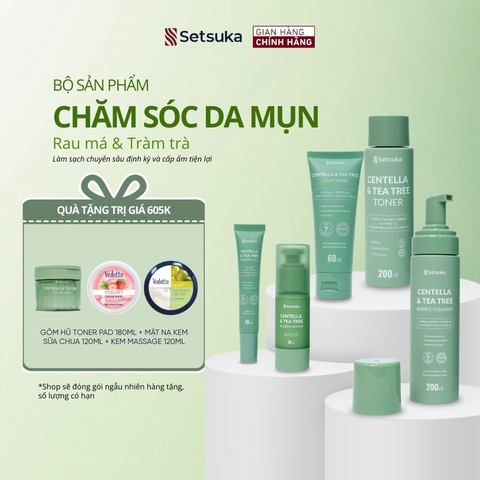TRỌN BỘ chăm sóc da Ngừa mụn Setsuka CENTELLA & TEA TREE  Rau má & Tràm trà ngăn ngừa mụn và phục hồi da nhạy cảm