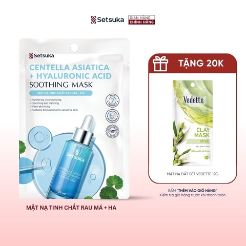 Mặt nạ thạch Hydrogel Tinh chất rau má & HA - Setsuka mask cấp ẩm, làm dịu & se khít lỗ chân lông 28ml/miếng
