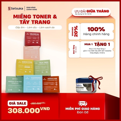 Toner Pad và Cleansing Pad Setsuka làm sạch và dưỡng da chuyên sâu, tẩy trang, dưỡng ẩm, se khít lỗ chân lông, săn chắc