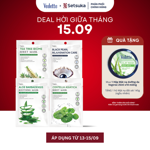 HỘP 10 MIẾNG Mặt nạ Vegtree dưỡng da, cấp ẩm, cải thiện tình trạng khô da, se khít lỗ chân lông 25ml/miếng