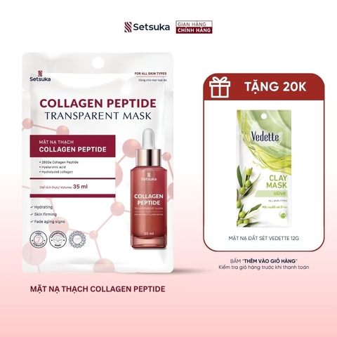 Mặt Nạ Thạch Collagen Peptide Transparent Setsuka giúp làm mờ các dấu hiệu lão hóa, se khít lỗ chân lông 35ml/miếng