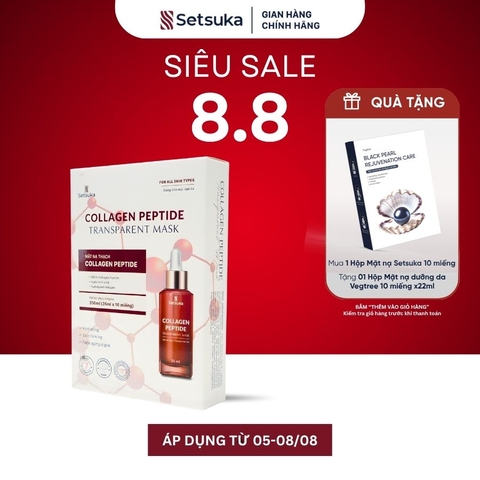 Mặt Nạ Thạch Collagen Peptide Transparent Setsuka giúp làm mờ các dấu hiệu lão hóa, se khít lỗ chân lông 35ml/miếng