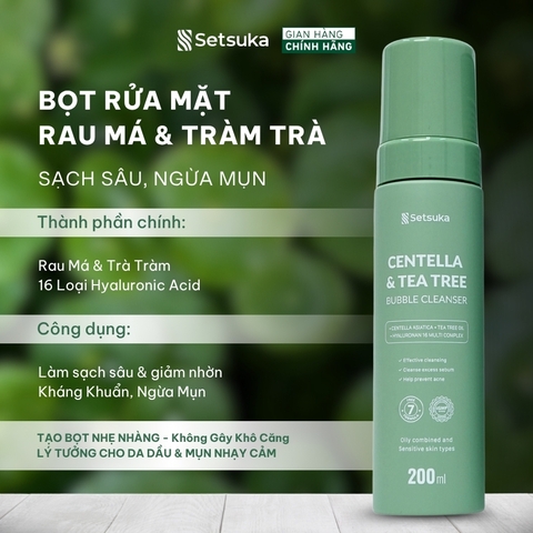 Bọt Rửa Mặt Rau má & Tràm trà Setsuka Sạch Sâu, Ngừa Mụn, dành cho da dầu mụn nhạy cảm 200ml