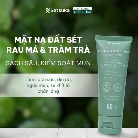 Mặt Nạ Đất Sét Rau má & Tràm trà Setsuka Làm Sạch Sâu, Kiểm Soát Mụn, se khít lỗ chân lông 60ml
