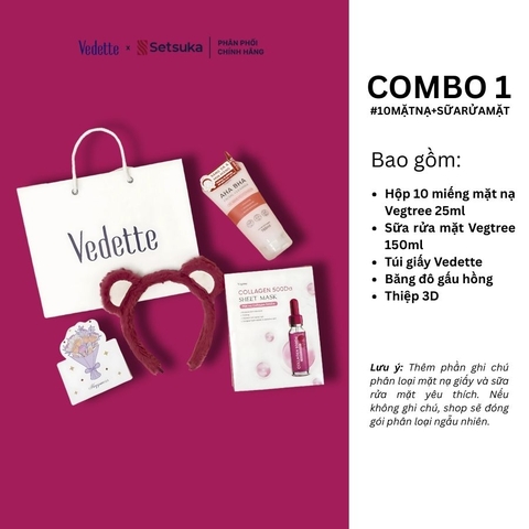 Quà tặng 20/10 COMBO QUÀ 200K chăm sóc da toàn diện từ nhiều thương hiệu Vedette-Setsuka-Vegtree