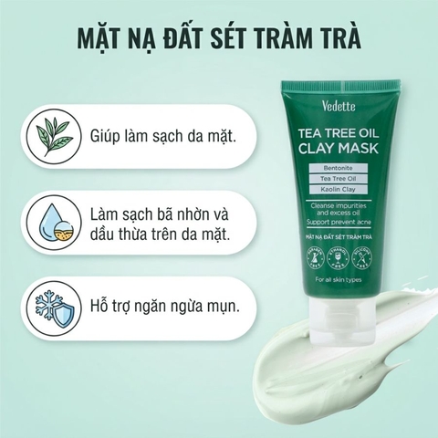 Bộ Sản phẩm Tinh Chất Tràm Trà (Tea tree oil) Vedette Chăm Sóc Da Mụn
