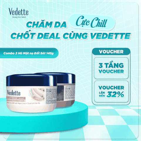 COMBO 2 Mặt nạ đất sét Vedette 145g hút dầu thừa, chất bẩn từ sâu trong lỗ chân lông. Dành cho nhiều loại da.