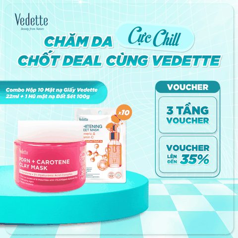 COMBO 1 Mặt Nạ Đất Sét Vedette 100g + 1 HỘP 10 Mặt nạ dưỡng trắng da 22ml Sạch Dầu Thừa Ngừa Mụn Dưỡng da Sáng mịn