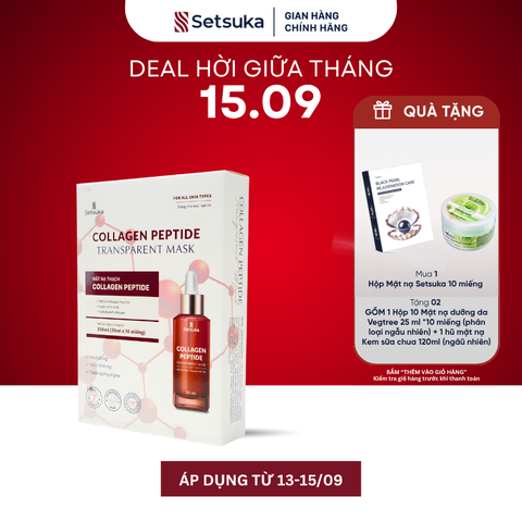 Mặt Nạ Thạch Collagen Peptide Transparent Setsuka giúp làm mờ các dấu hiệu lão hóa, se khít lỗ chân lông 35ml/miếng