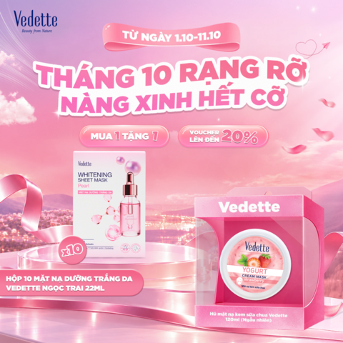 Combo 10 Mặt nạ giấy trắng da Vedette Ngọc trai 22ml