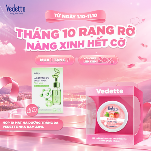 Combo 10 Mặt nạ giấy trắng da Vedette Nha Đam 22ml