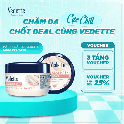 Mặt nạ đất sét Vedette Ngọc Trai 145g hút dầu thừa và chất bẩn trên da, giữ gìn vẻ tươi trẻ cho làn da. Dùng cho mọi loại da.