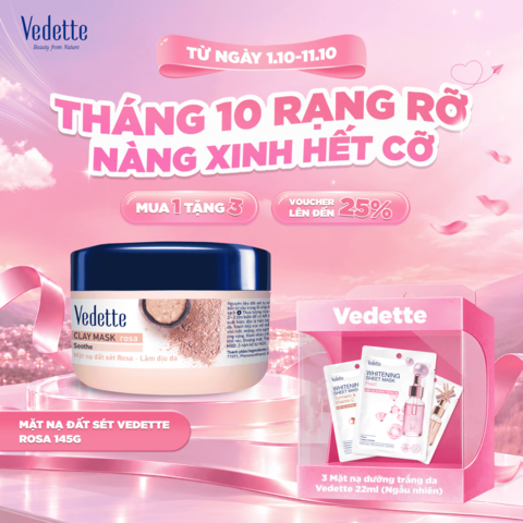 Mặt nạ đất sét Vedette Rosa 145g hút dầu thừa, chất bẩn từ sâu trong lỗ chân lông và làm dịu da. Dùng cho da dầu/ da hỗn hợp và da nhạy cảm.