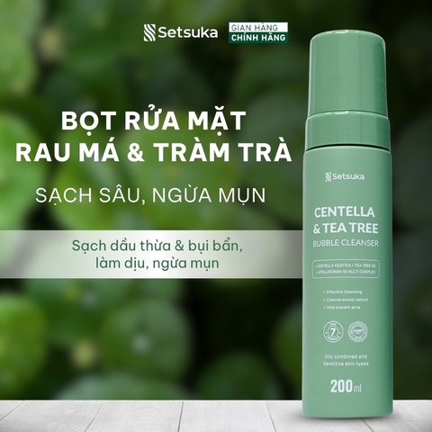 Bộ Đôi Làm Sạch Kép Setsuka BỌT RỬA MẶT + TONER Rau má & Tràm trà Nền Tảng Da Sạch Khỏe, Cấp Ẩm Cân Bằng Da nhạy cảm