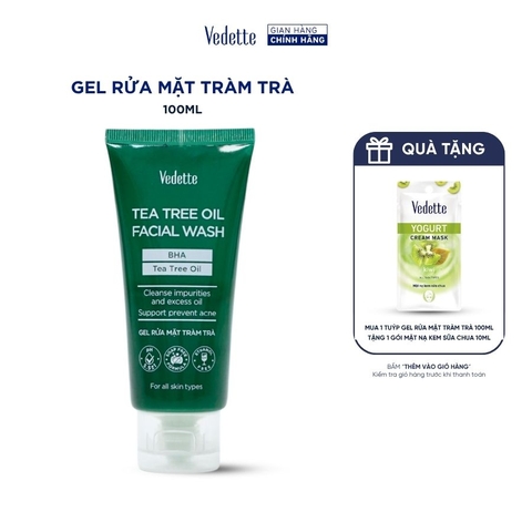 Sữa rửa mặt dưỡng da, ngừa mụn Tràm trà Vedette 100ml (Tea Tree Oil)