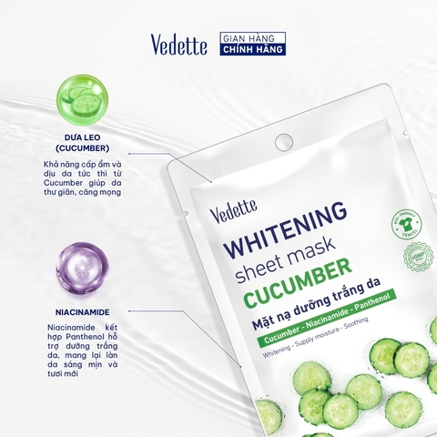 Mặt nạ giấy trắng da Vedette Dưa Leo 22ml
