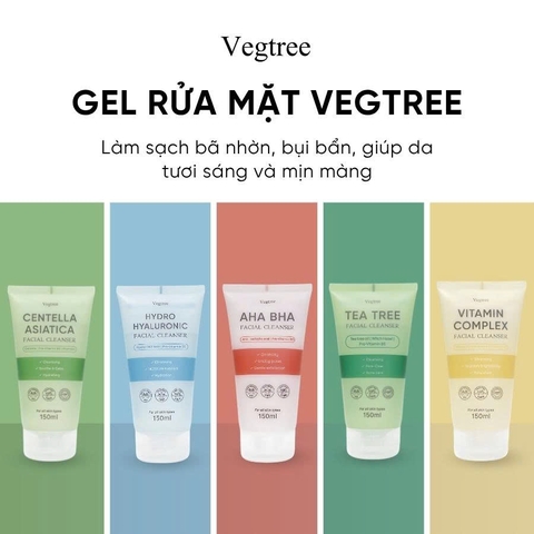 Gel rửa mặt VEGTREE làm sạch bụi bẩn và bã nhờn, dịu nhẹ cho mọi loại da, hỗ trợ dưỡng sáng da 150ml