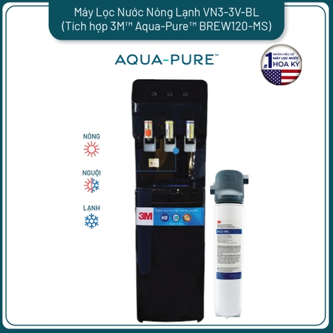 Cây Lọc Nước Nóng Lạnh VN3-3V (Tích Hợp Máy Lọc Nước 3M BREW120-MS) - Màu Đen