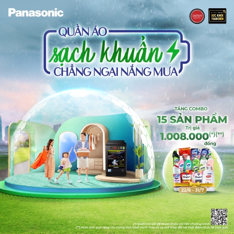 QUẦN ÁO SẠCH KHUẨN CHẶNG NGẠI NẮNG MƯA CÙNG MÁY GIẶT PANASONIC