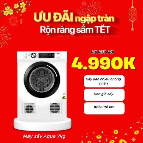 Máy sấy quần áo thông hơi Aqua 7 Kg AQUA-V700F(W)