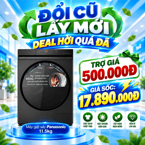Máy giặt sấy Panasonic Inverter giặt 11.5 kg - sấy 7 kg NA-S23DW1BVT