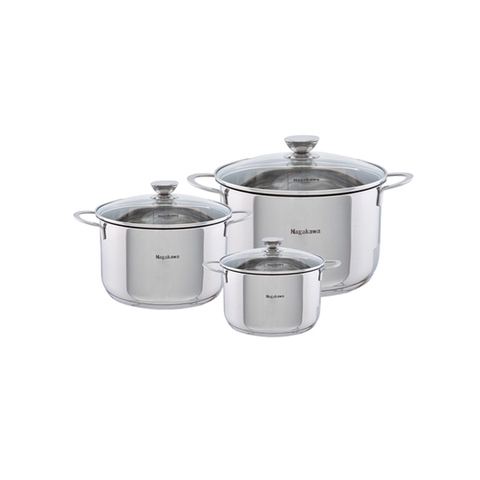 Bộ 3 nồi inox 304 cao cấp 5 lớp đáy từ Nagakawa NAG1351 (16cm, 20cm, 24cm)
