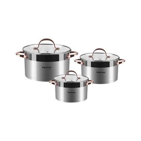 Bộ 3 nồi inox cao cấp 5 đáy Nagakawa NAG1352 (16cm, 20cm, 24cm)