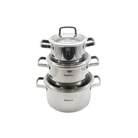 Bộ 3 nồi inox 304 nguyên khối Nagakawa NAG1353