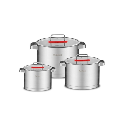 Bộ 3 nồi inox 304 đa lớp toàn phần Nagakawa Aki NAG1357 (16cm, 20cm, 24cm)
