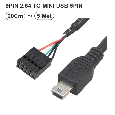 Dupont 9 Pin to Mini USB Cable Cord, Mini USB 5 pin Male to 9 Pin Motherboard Female USB Header PCB