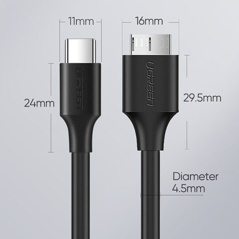 Cáp USB type-C 3.1 ra USB 3.0 Micro B cho HDD box ổ cứng di động 1 mét Ugreen US312 20103