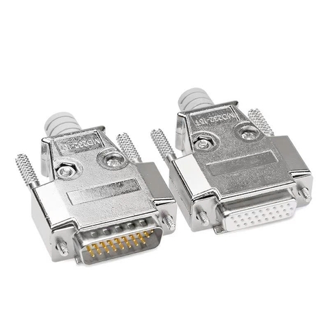 DB26 male connector with metal housing.